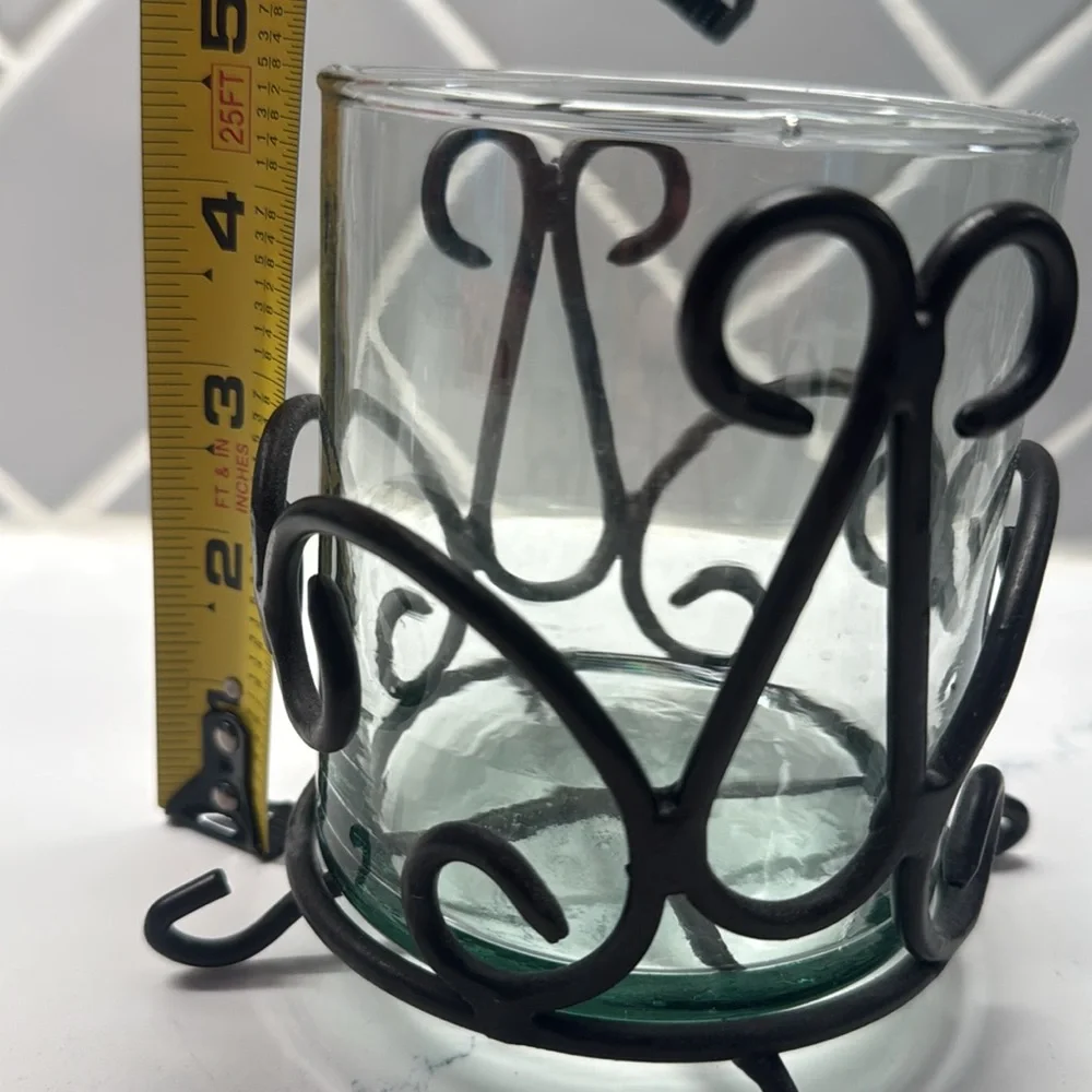 Black/rubbed bronze metal and glass candle holders trinket holders